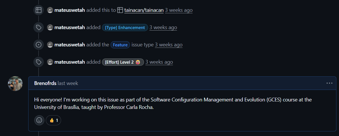 Comentário declarando interesse na issue, com a reação 👍 do mantenedor