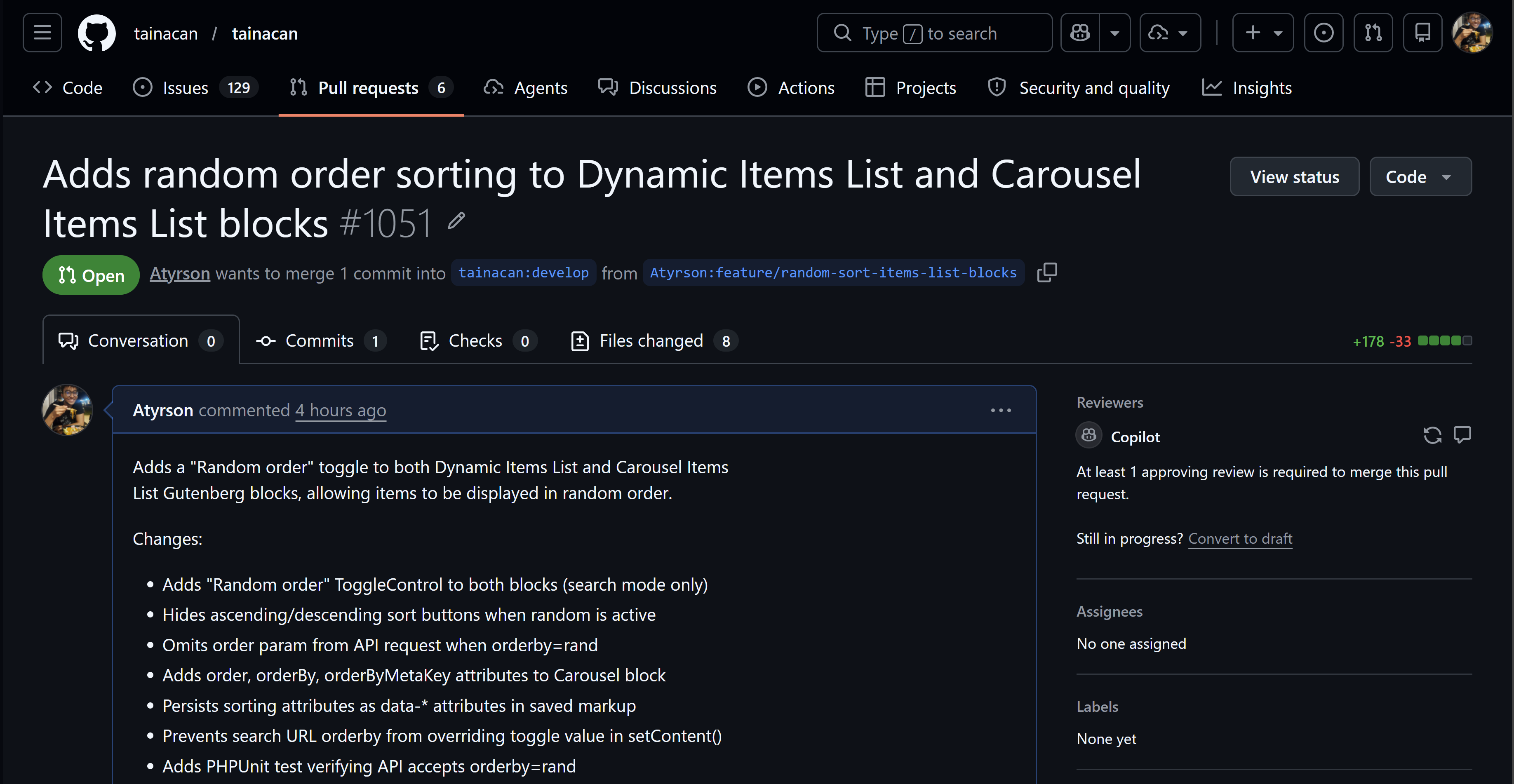 Pull Request aberta no GitHub