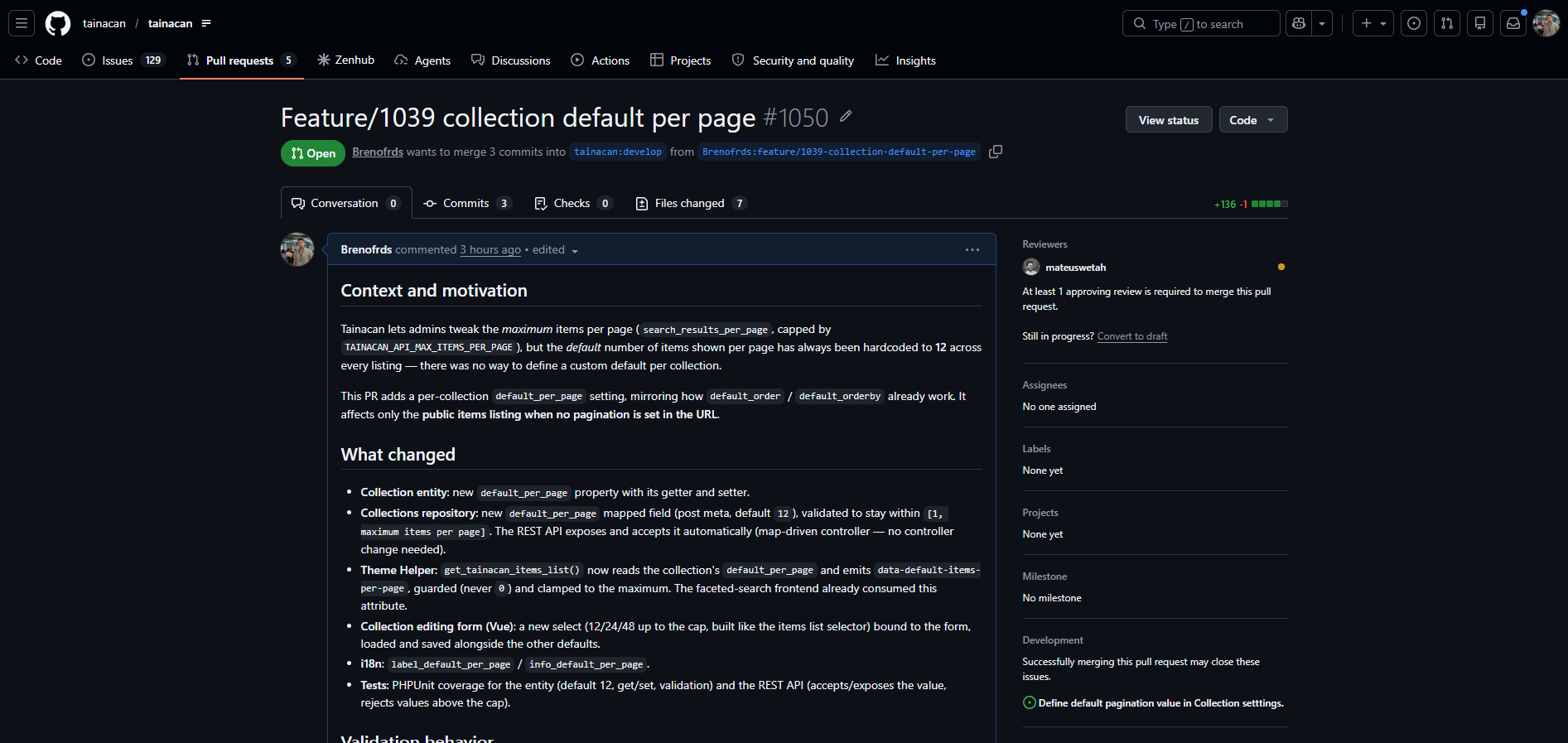 Pull Request #1050 aberta no repositório oficial