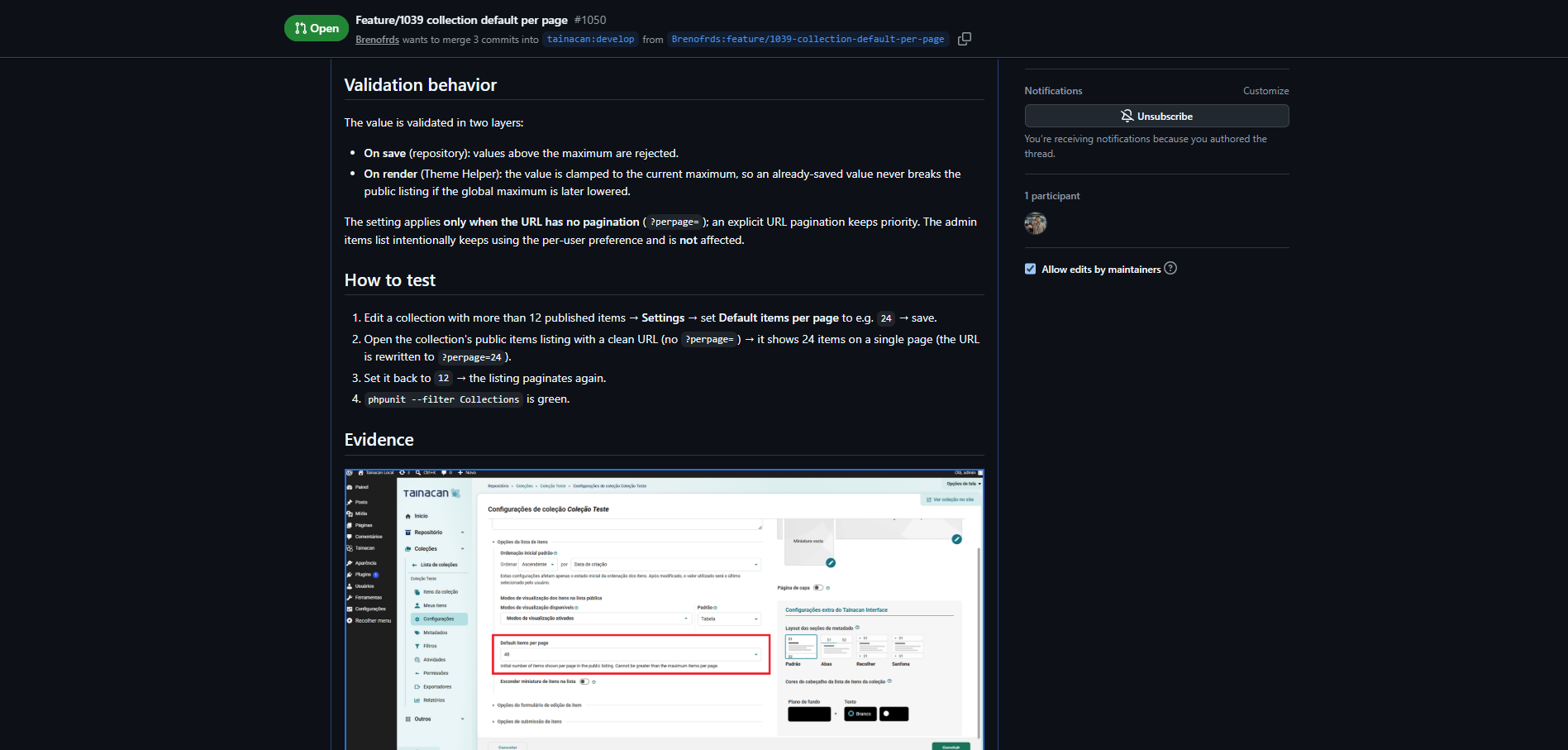 Pull Request #1050 aberta no repositório oficial